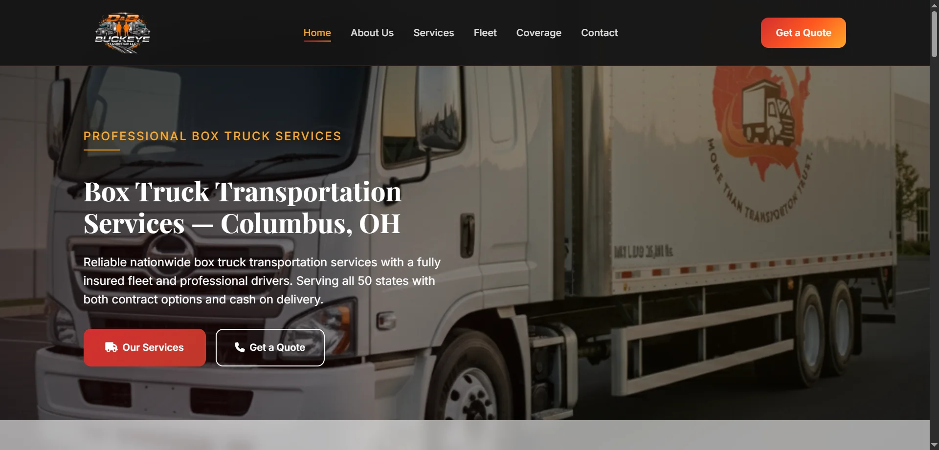 Página web de D&B Buckeye Logistics, empresa de transporte en Columbus, Ohio