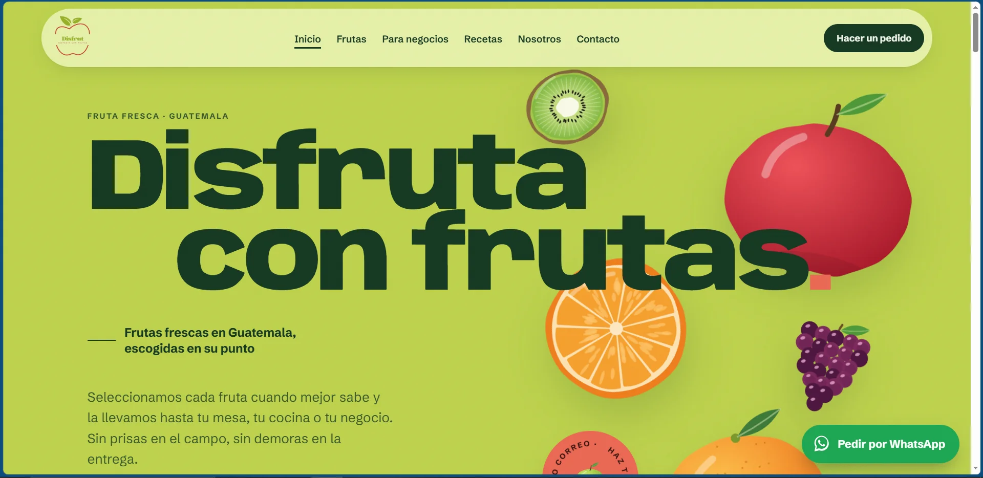 Página web de Disfrut, venta de frutas en Guatemala